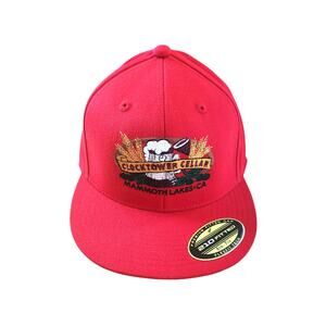 Mammoth Lakes Clocktower Cellar 210 Fitted Flat Bill Flex Red Hat 6 7/8 - 7 1/4